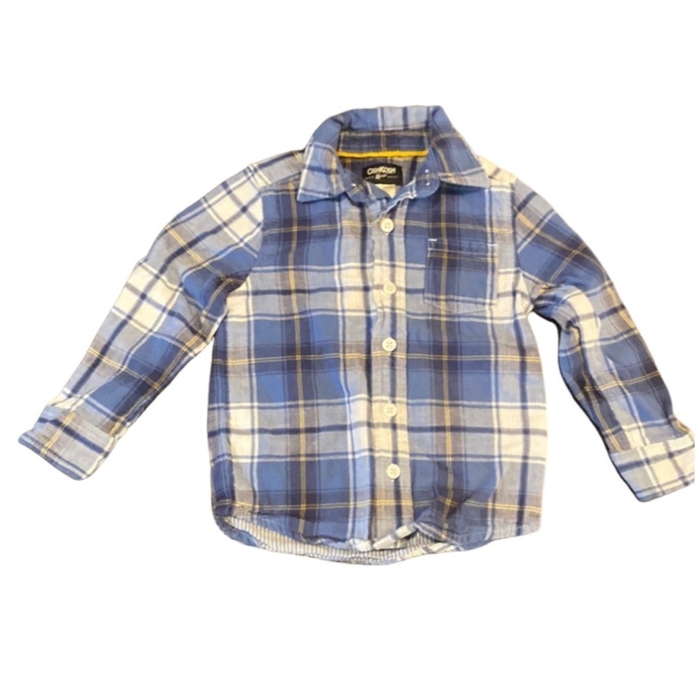 Osh Kosh button down long sleeve flannel. Size 2T. Blue/white plaid.